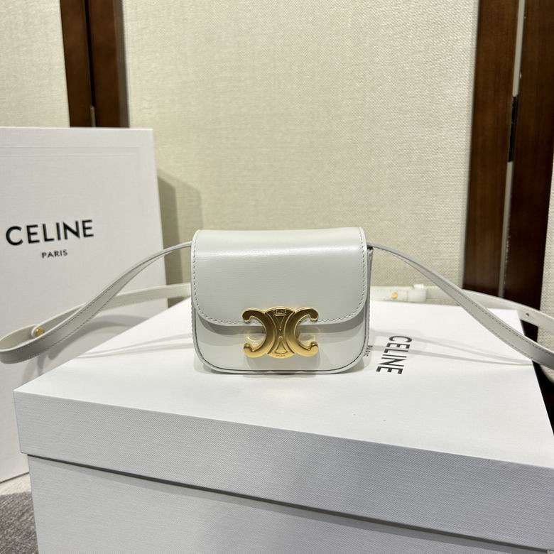 Celine Triomphe Mini Flap Crossbody Bag in White Shiny Calfskin