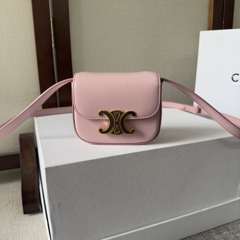 Celine Triomphe Mini Crossbody Bag in Pink Smooth Leather with Gold Clasp