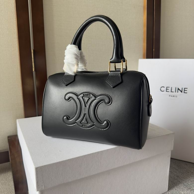 Celine Cuir Triomphe Small Boston Bag in Black Smooth Calfskin