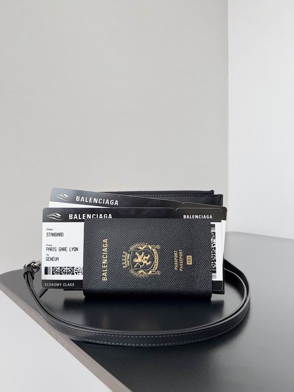 Balenciaga Passport Wallet with Boarding Pass Cards and Strap in Black Leather