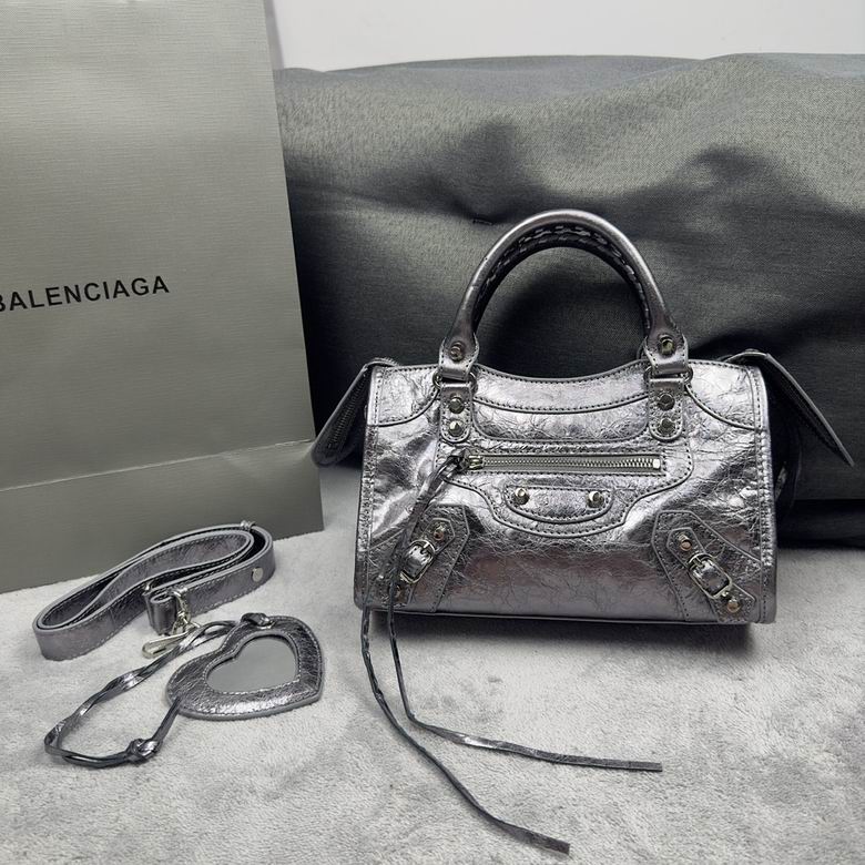 Balenciaga Neo Cagole Mini Top-Handle Bag in Silver Metallic Leather