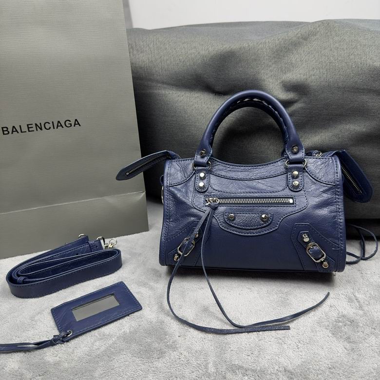 Balenciaga Neo Cagole City Mini Top-Handle Bag in Navy Crinkled Leather