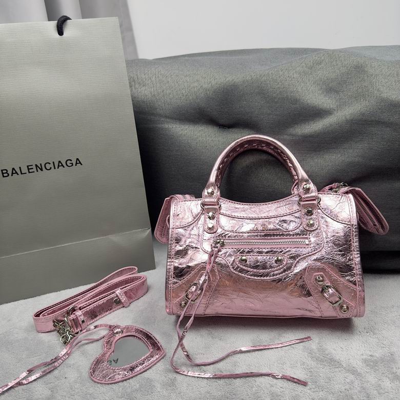 Balenciaga Le Cagole Small Top-Handle Bag in Metallic Pink Crinkled Leather