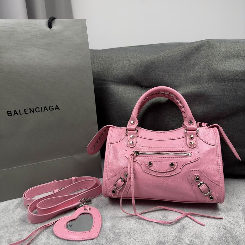 Balenciaga Neo Cagole Small Top-Handle Bag in Pink Leather with Mirror Charm