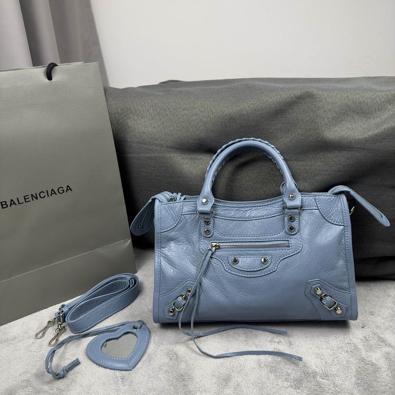 Balenciaga Neo Cagole Small Top-Handle Bag in Light Blue Crinkled Leather