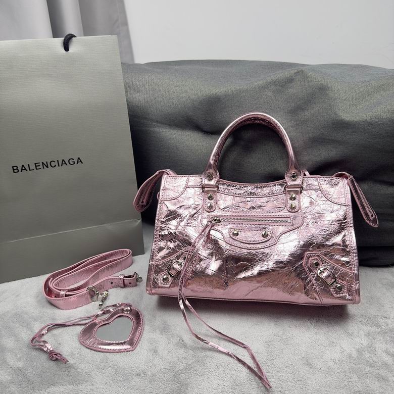Balenciaga Le Cagole Top-Handle Bag in Metallic Pink Crinkled Leather