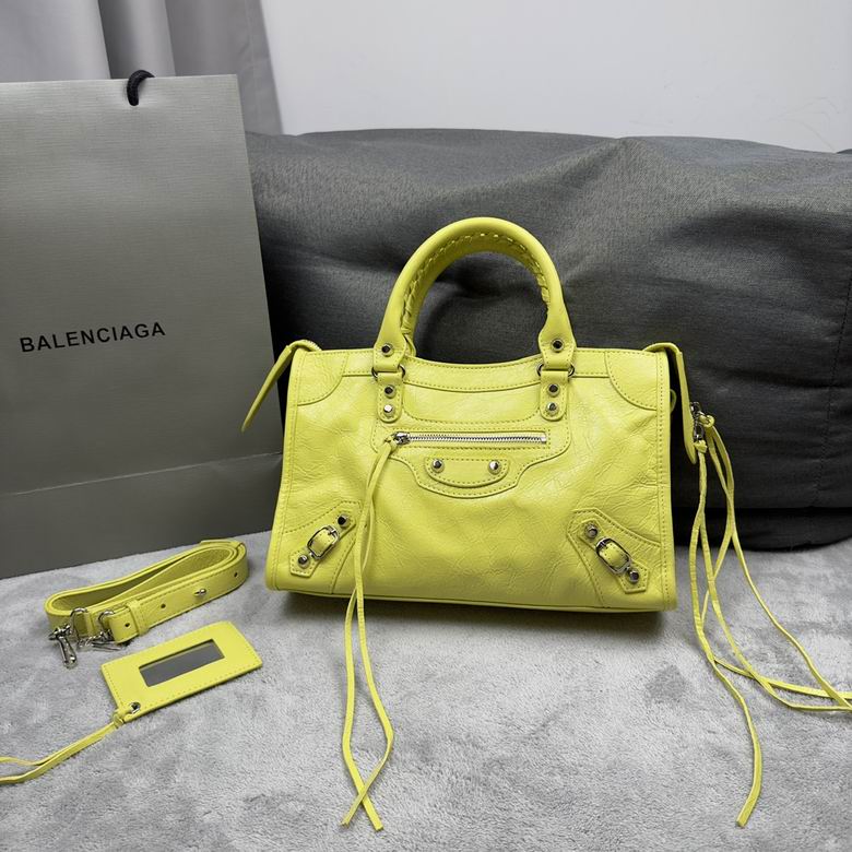Balenciaga Neo Cagole Small Top-Handle Bag in Lime Yellow Crinkled Leather