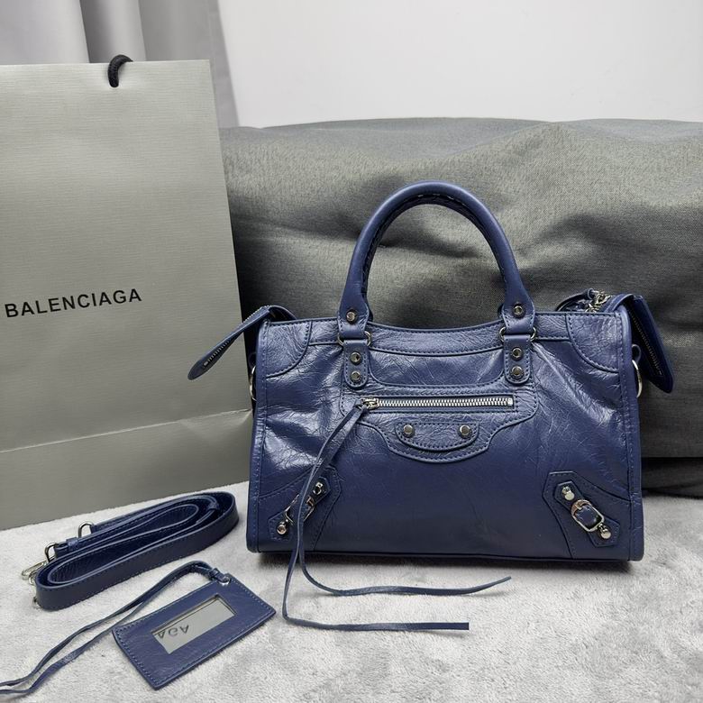 Balenciaga Classic City Small Top-Handle Bag in Navy Blue Crinkled Leather