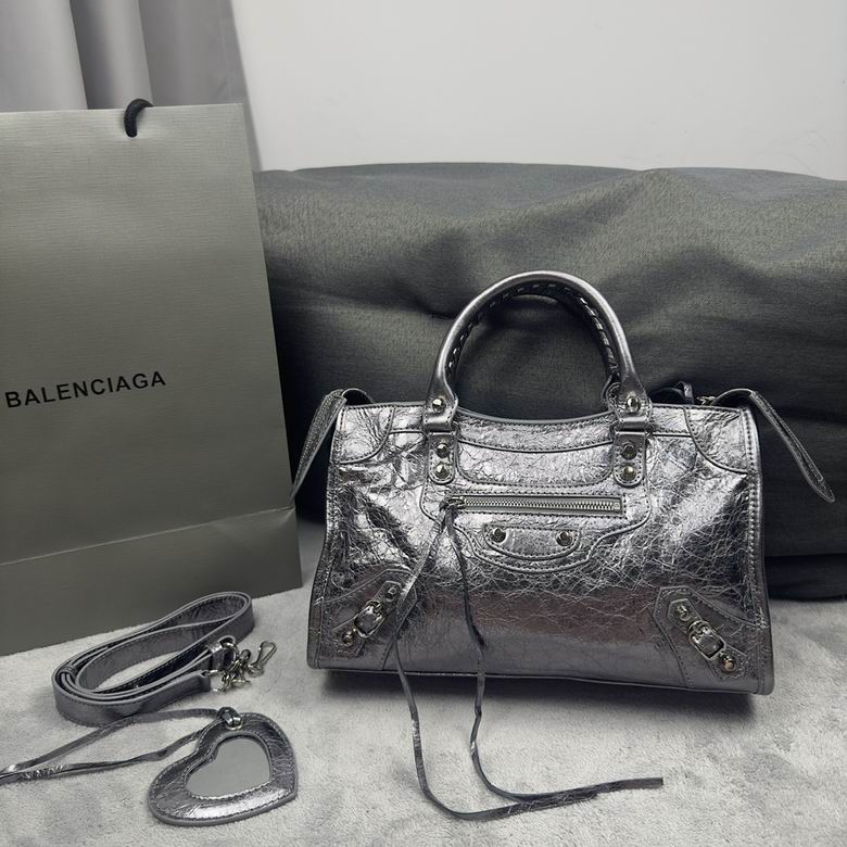 Balenciaga Neo Cagole Small Top-Handle Bag in Silver Metallic Leather