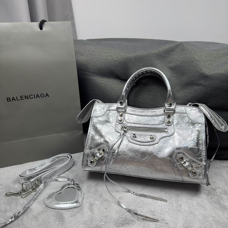 Balenciaga Neo Cagole Small Top-Handle Bag in Silver Metallic Leather