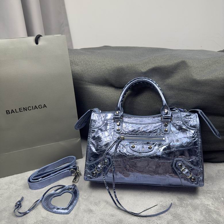 Balenciaga Neo Cagole City Top-Handle Bag in Metallic Periwinkle Blue Leather
