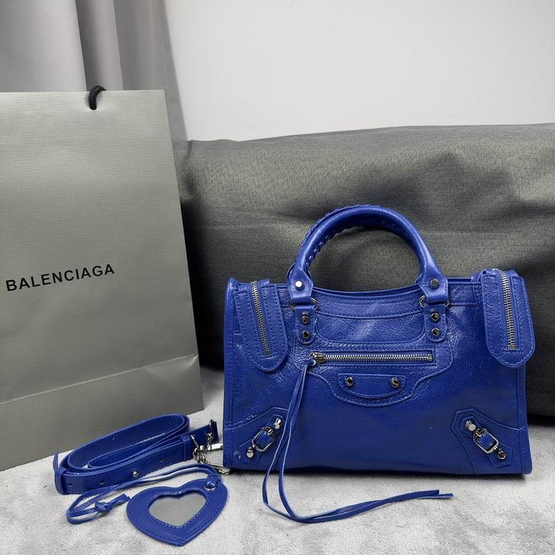 Balenciaga City Small Top-Handle Bag in Cobalt Blue Crinkled Leather