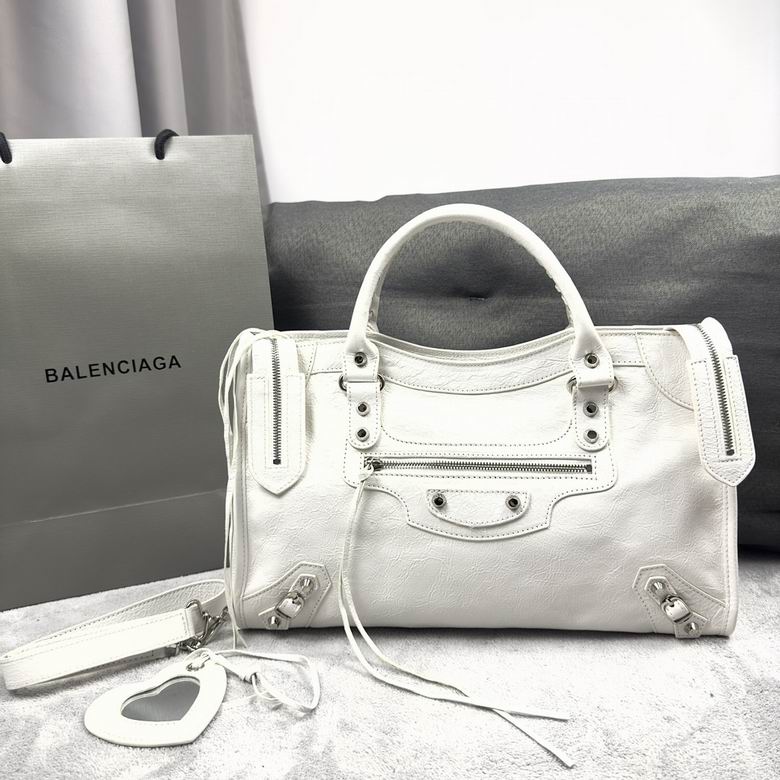 Balenciaga Le Cagole Top-Handle Bag in White Crinkled Leather