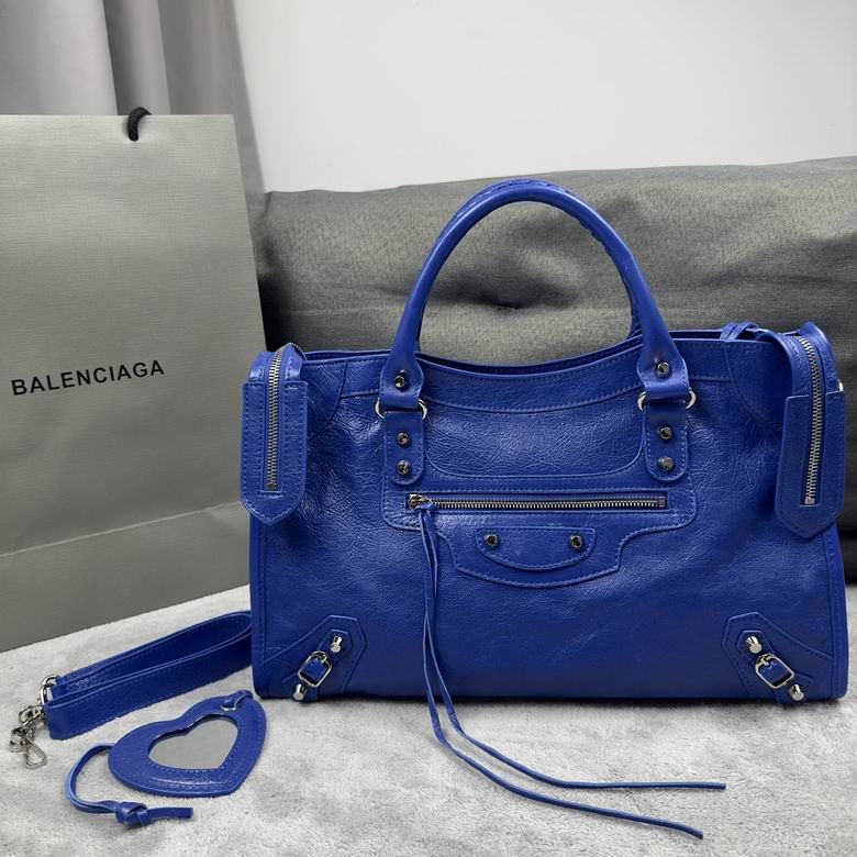 Balenciaga City Medium Top-Handle Bag in Blue Crinkled Leather