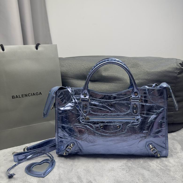 Balenciaga City Medium Top-Handle Bag in Metallic Periwinkle Blue Leather