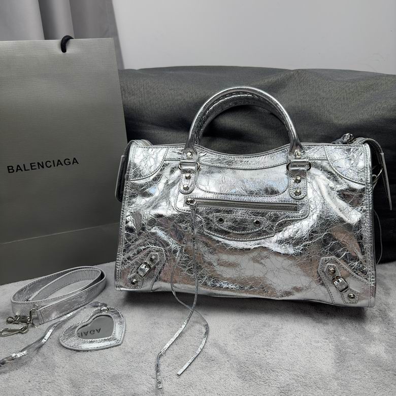 Balenciaga Classic City Top-Handle Bag in Silver Metallic Crackled Leather