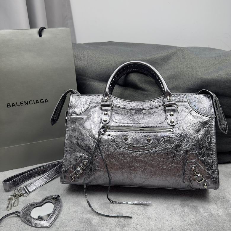 Balenciaga City Medium Top-Handle Bag in Silver Metallic Leather