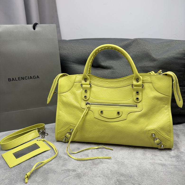 Balenciaga Classic City Medium Top-Handle Bag in Lime Yellow Crinkled Leather