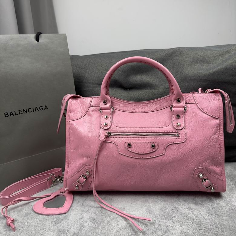 Balenciaga Classic City Medium Top-Handle Bag in Pink Crinkled Leather