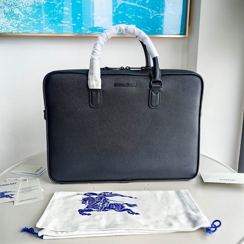 Burberry Slim Zip-Top Briefcase in Black Grained Leather