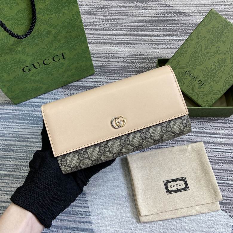 Gucci GG Marmont Continental Wallet in Blush Leather and GG Supreme Canvas