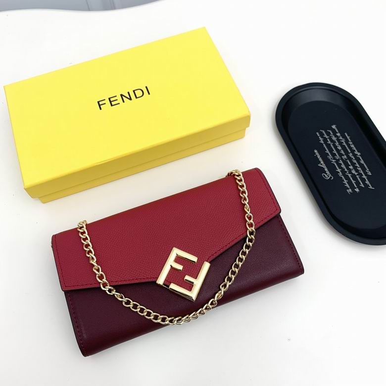 Fendi Flap Wallet on Chain with FF Clasp in Red and Burgundy Leather