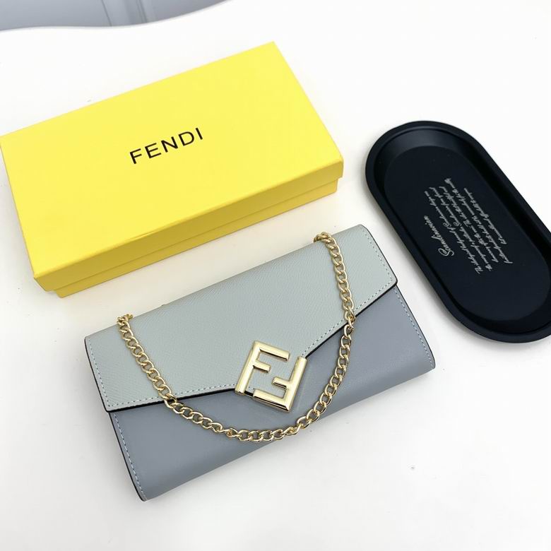 Fendi FF Continental Wallet on Chain in Grey-Blue Two-Tone Leather