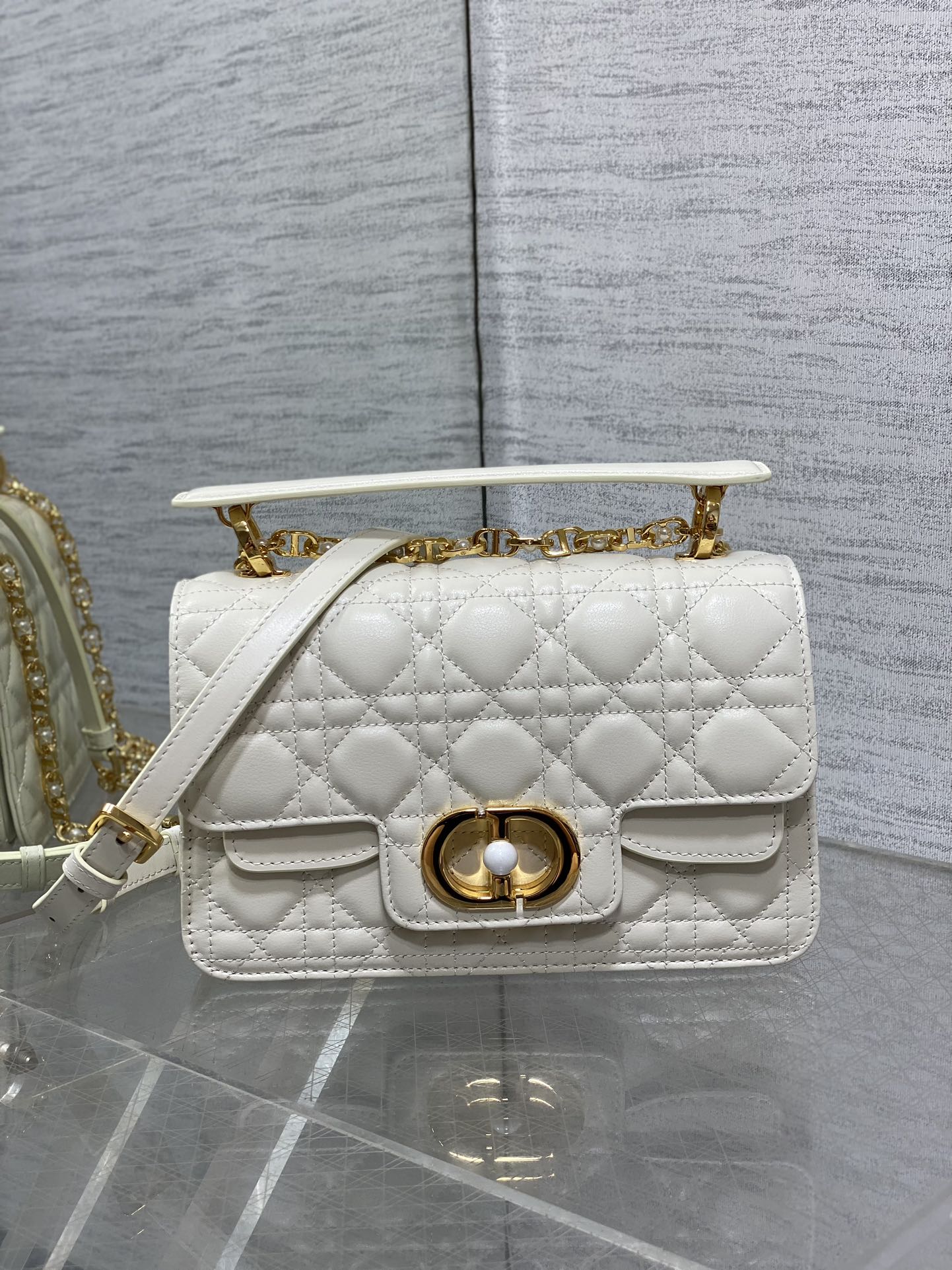 Christian Dior Dior Jolie Top-Handle Bag in White Cannage Quilted Leather