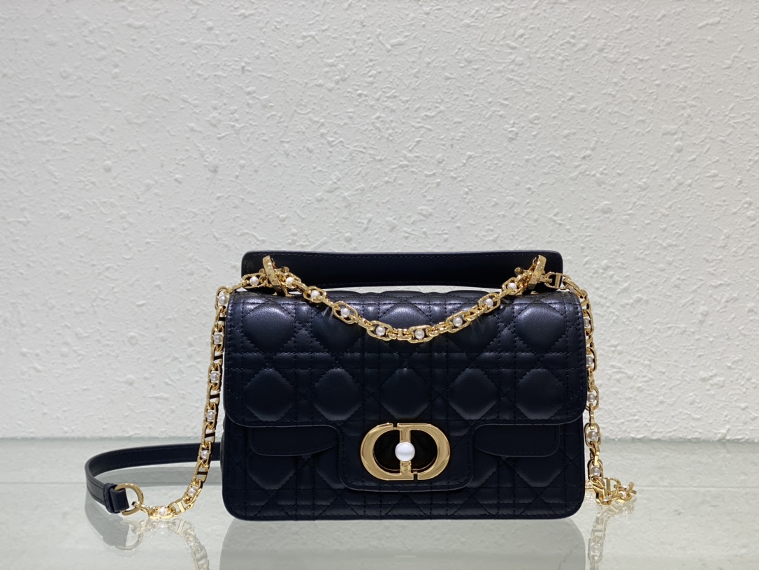 Christian Dior Dior Jolie Flap Bag in Black Cannage Quilted Leather