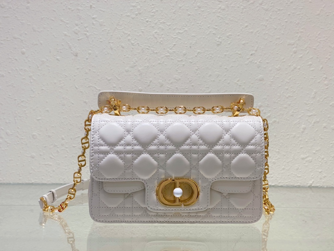 Christian Dior Jolie Chain Shoulder Bag in White Cannage Quilted Leather