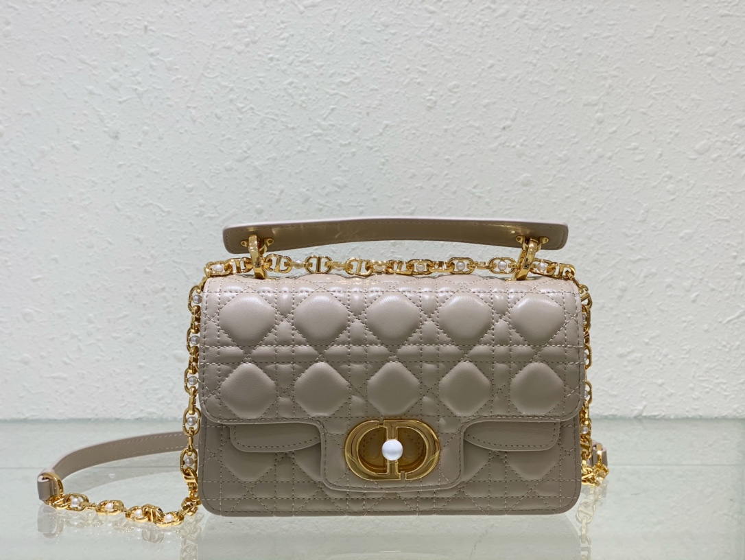 Christian Dior Dior Jolie Small Top-Handle Bag in Beige Cannage Lambskin
