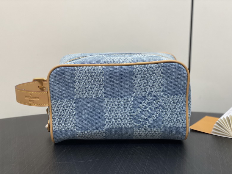 Louis Vuitton Dopp Kit Toiletry Pouch in Blue Damier Denim with Wrist Strap