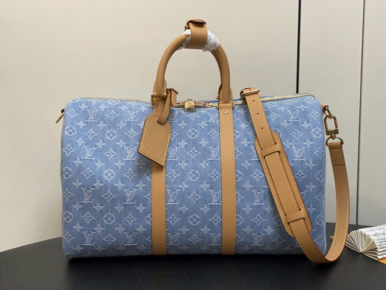 Louis Vuitton Keepall Bandoulière 45 Travel Bag in Blue Monogram Denim