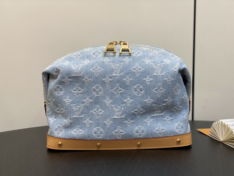 Louis Vuitton Monogram Denim Zip Pouch Bag in Light Blue with Tan Leather Trim