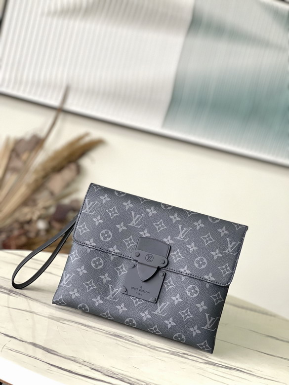 Louis Vuitton S Lock Pouch Clutch in Grey Monogram Eclipse Canvas