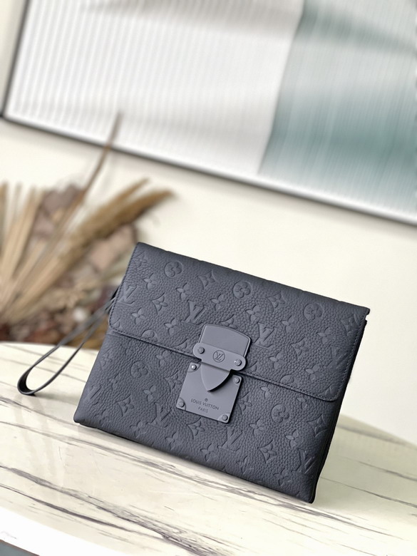 Louis Vuitton S Lock Pouch Clutch in Black Monogram Embossed Leather