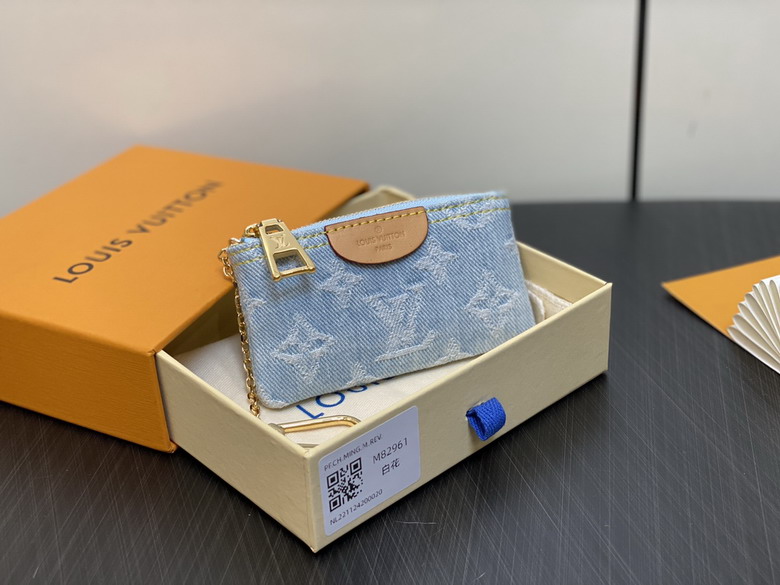 Louis Vuitton Key Pouch Zip Coin Purse in Light Blue Monogram Denim