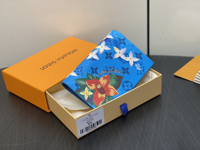 Louis Vuitton Pocket Organizer Wallet in Blue Monogram Floral Print Canvas