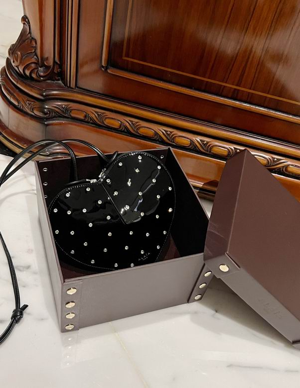 Alaïa Le Cœur Heart-Shaped Crossbody Bag in Black Patent Leather with Crystals