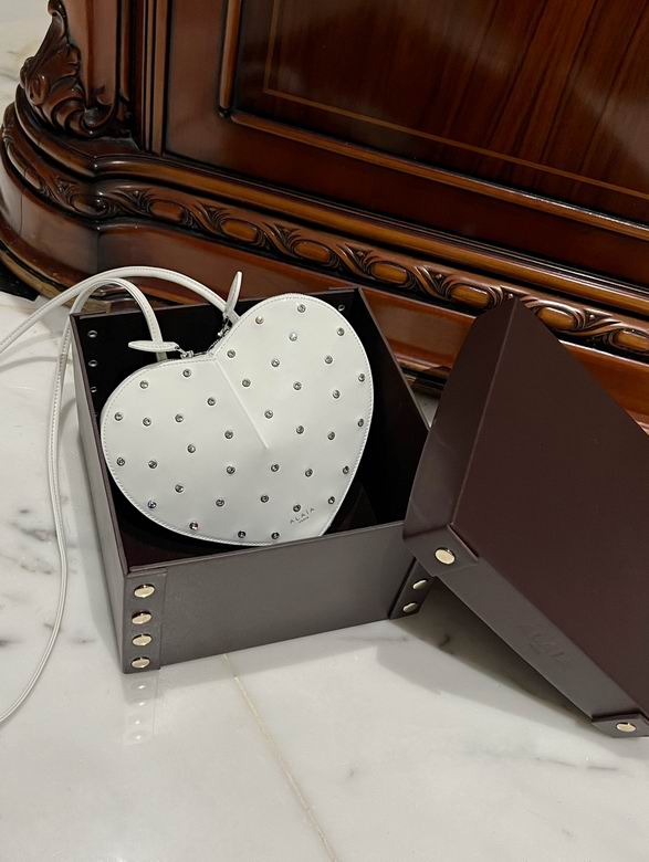 Alaïa Le Cœur Heart-Shaped Crossbody Bag in White Studded Leather