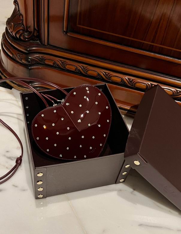 Alaïa Le Cœur Heart-Shaped Crossbody Bag in Burgundy Patent Leather with Crystals