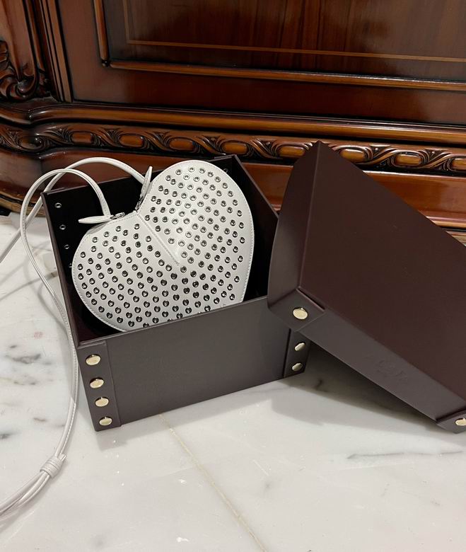 Alaïa Le Coeur Heart-Shaped Crossbody Bag in White Studded Leather
