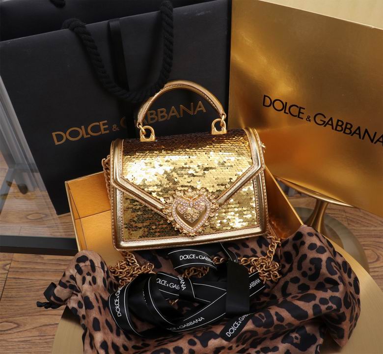 Dolce & Gabbana Devotion Small Top-Handle Bag in Gold Sequins