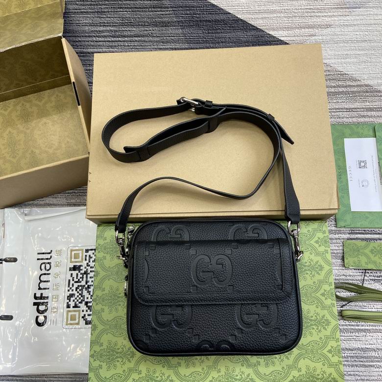 Gucci Jumbo GG Small Crossbody Camera Bag in Black Embossed Leather