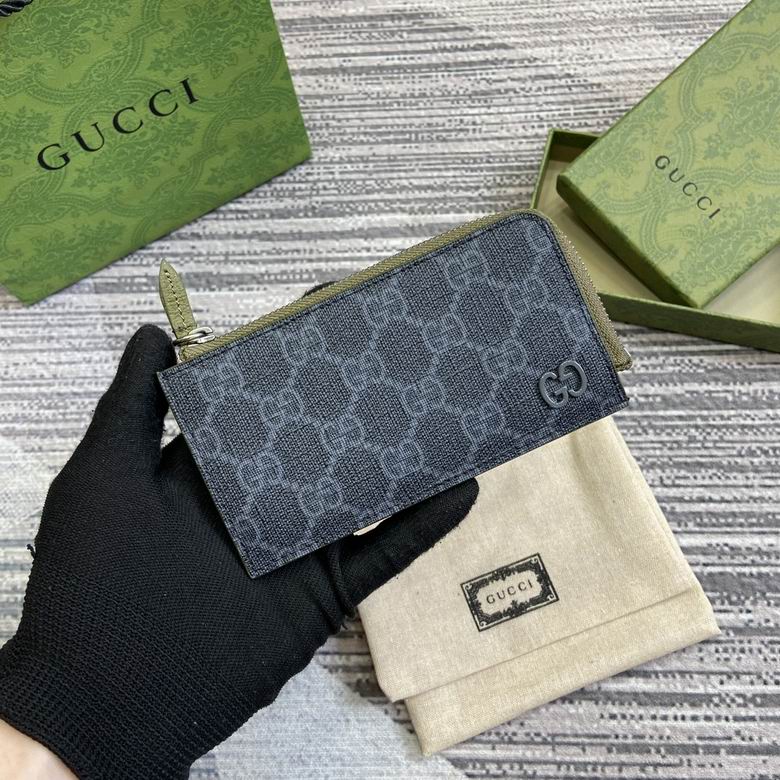 Gucci GG Zip Card Case Wallet in Black and Grey GG Supreme Canvas