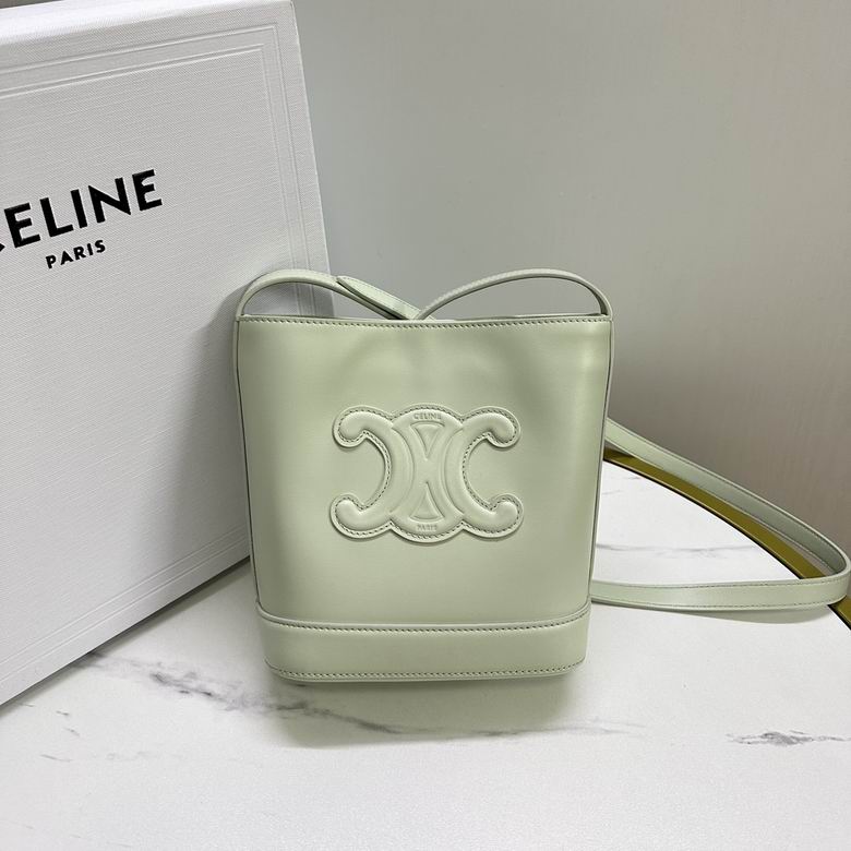 Celine Cuir Triomphe Mini Bucket Bag in Pale Mint Green Smooth Leather