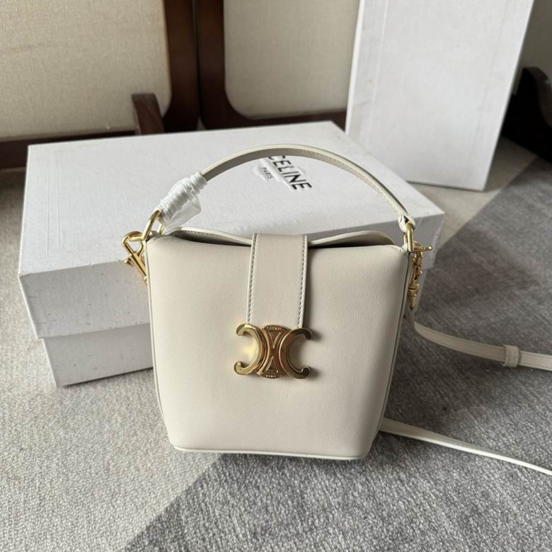 Celine Triomphe Mini Bucket Bag with Top Handle in Cream Smooth Leather