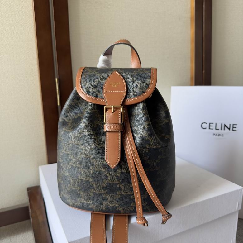 Celine Mini Folco Backpack in Triomphe Canvas with Tan Calfskin Trim