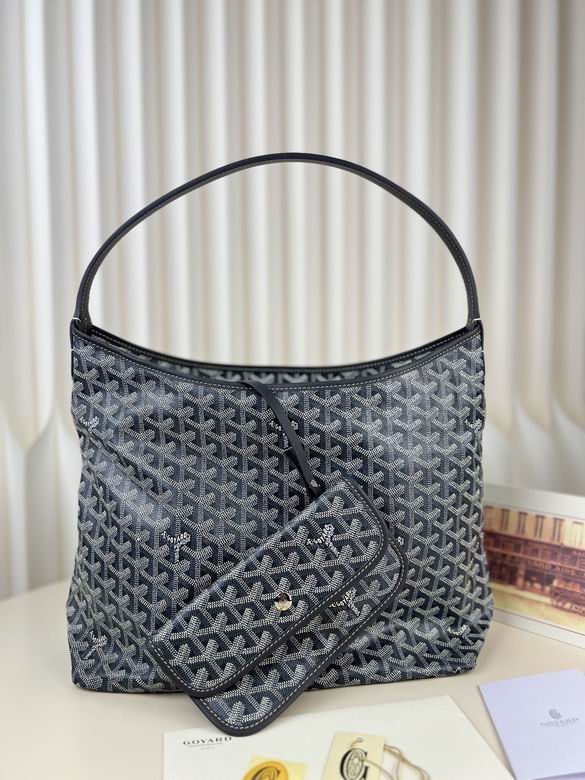 Goyard Boheme Hobo Shoulder Bag in Grey Goyardine Canvas with Pouch
