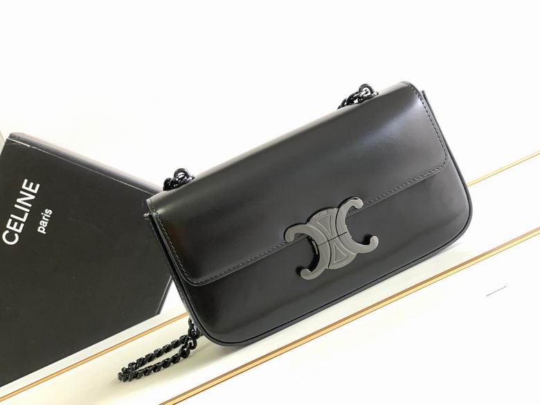 Celine Triomphe Mini Chain Shoulder Bag in Black Shiny Calfskin